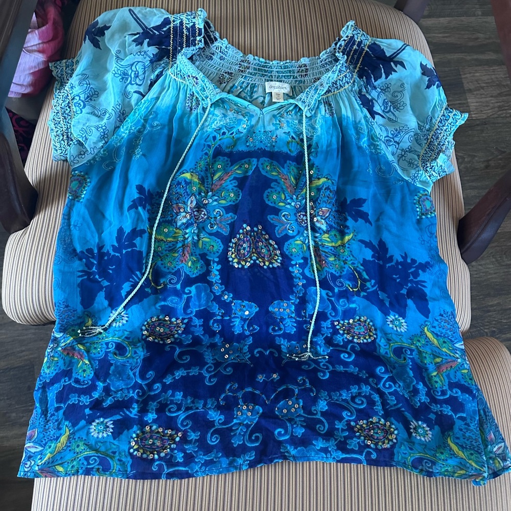 dressbarn Blue and Green Blouse